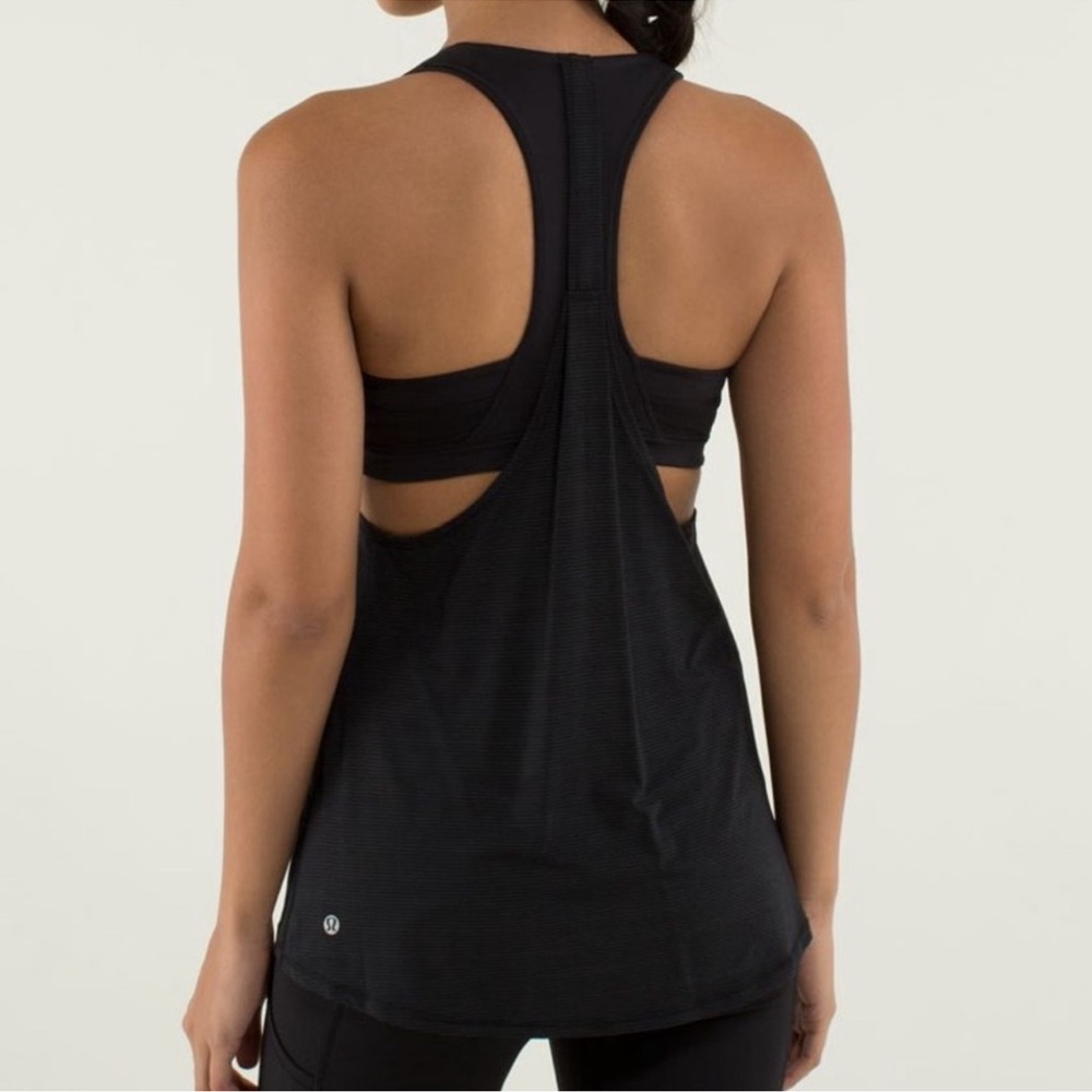 Lululemon 2-In-Run Tank Top Black Mesh